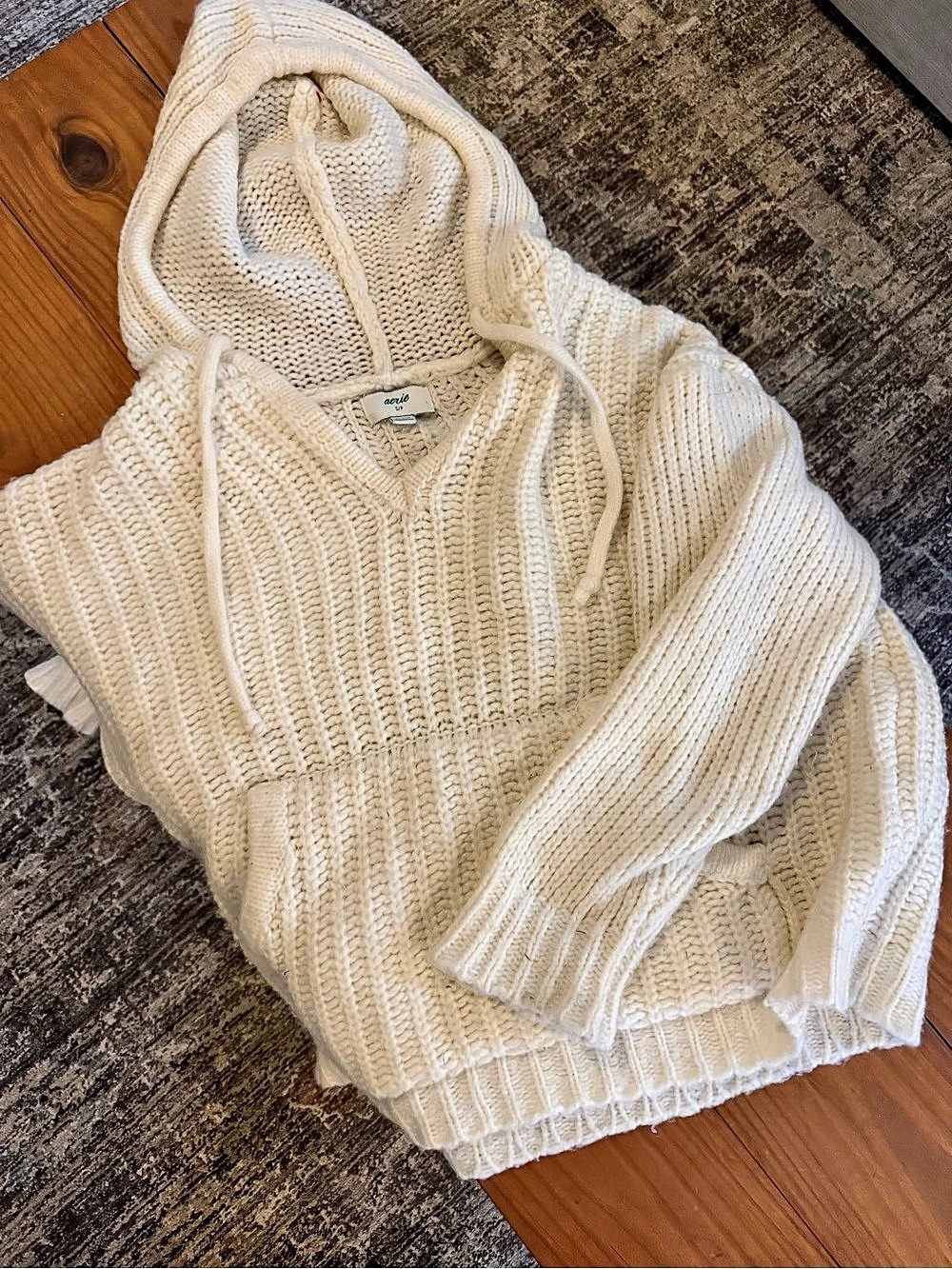 Aerie CozyUp Waffle Sweater Hoodie Cream Medium